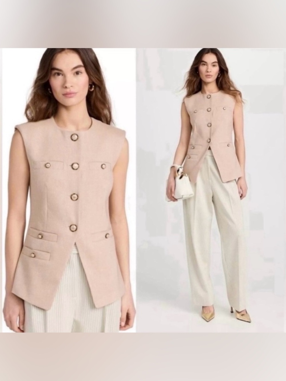 NWOT Veronica Beard Tamara Linen Blend Vest Sandalwood Melange Size 4. - Picture 7 of 12